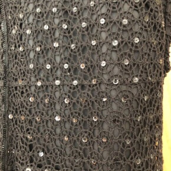 Vintage 1940s Tachi Castillo Crochet Black Peek-A-Boo Sheath Dress Large 16 - Picture 4 of 7